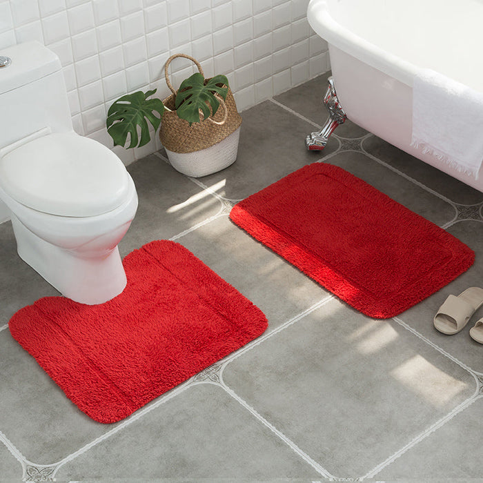 Feblilac Square Solid Tufted Bathroom Mat Toilet U-Shaped Floor Mat