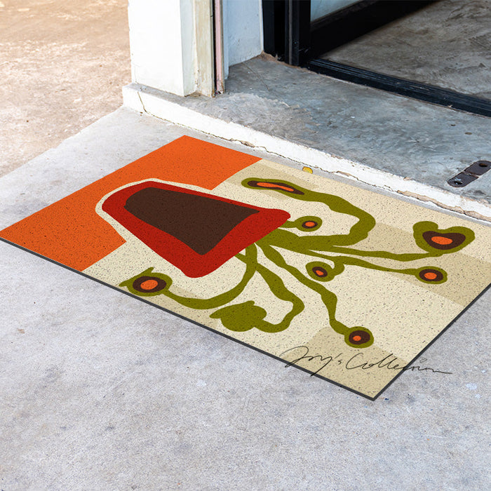 Feblilac Red Vase and Green Plant PVC Coil Door Mat