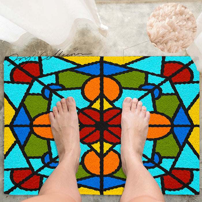 Feblilac Baroco Style Glasses Geometric Tufted Bath Mat