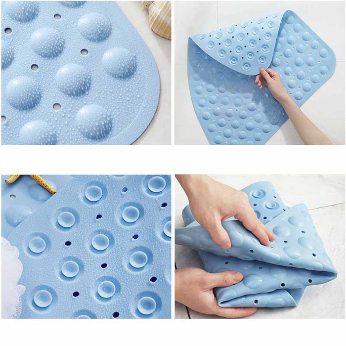 Feblilac TPE Blue/Grey/White Drain Holes and Suction Cups Tub Rug, Anti Slip Massage Bathtub Mats