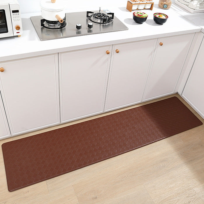 Feblilac Solid Color Grid Leather Kitchen Mat