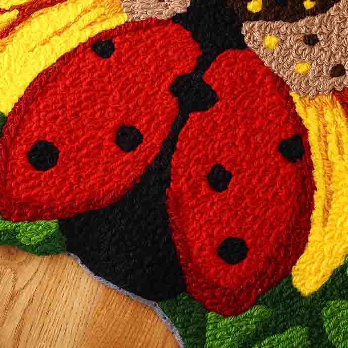 Feblilac Woven Acrylic Fibers Sunflower and Ladybug Door Mat