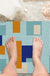 Feblilac Blue and Brown Squares Geometric Tufted Bath Mat