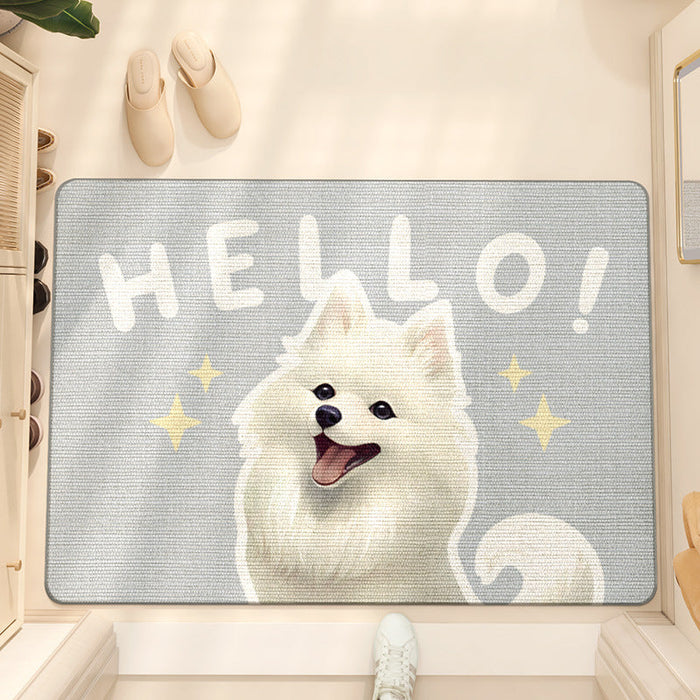 Feblilac Cute White Happy Puppy PVC Coil Door Mat