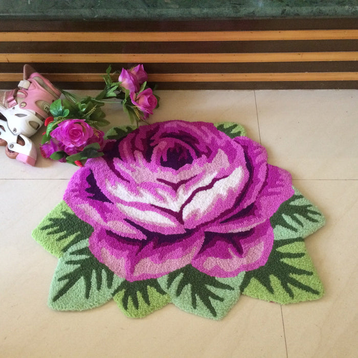 Feblilac Pink Blue Rose Tufted Bathmat