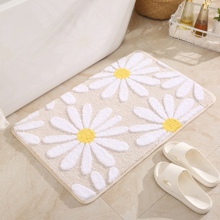 Feblilac Cute Daisy Bathmat, Pink/Blue/Green/Beige/Grey Floral Bathroom Rug