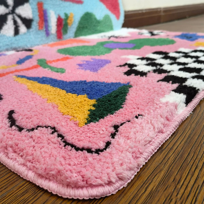 Feblilac Cute Abstract Childlike Pattern Tufted Bath Mat