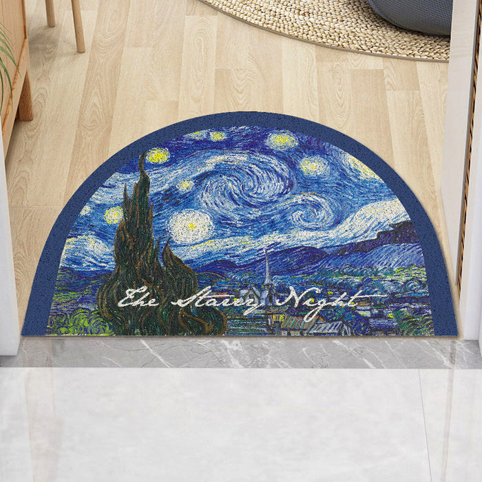 Feblilac Oil Paintings Sunflowers, Starry Sky and Wild Rose PVC Coil Door Mat Mom‘s Day Gift