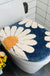 Feblilac Nave Blue Daisy Bath Mat Set, Flower Floral Bathroom Rug Set, Toilet Cover Mat