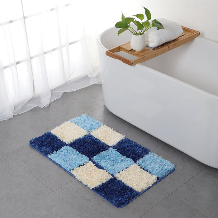 Feblilac Checkerboard / Semi-Circular Pattern Tufted Bath Mat U-Shaped Toilet Floor Mat Toilet Lid Cover