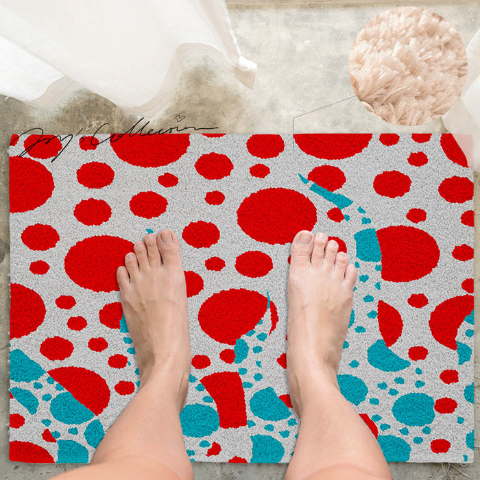 Feblilac Red and Blue Polka Dot Tufted Bath Mat