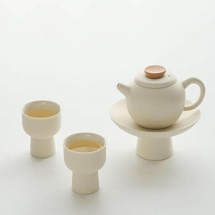 Cream Simple High Foot Teapot Tea Set Suit