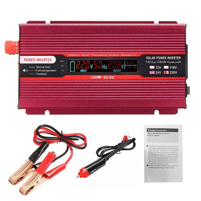 2000W DC 12V/24V to AC 110V/220V Solar Power Inverter Modified Sine Wave LCD Voltage Display