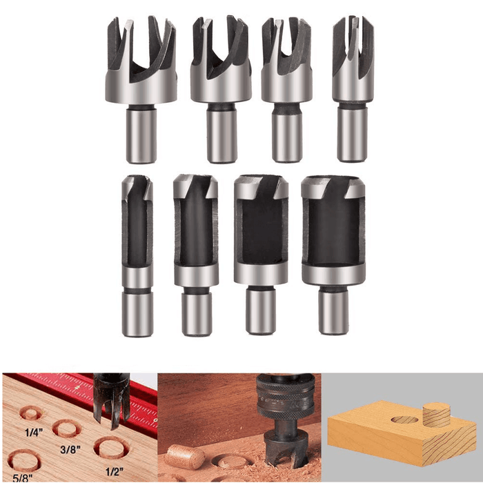 Drillpro 23Pcs Woodworking Chamfer Countersink Drill Bit Set 6Pcs 1/4 Inch Hexagon 5 Flute 90 Degree Countersink Drill Bits 7Pcs Three Pointed Countersink Drill Bit 8Pcs Wood Plug Cutter and Automatic