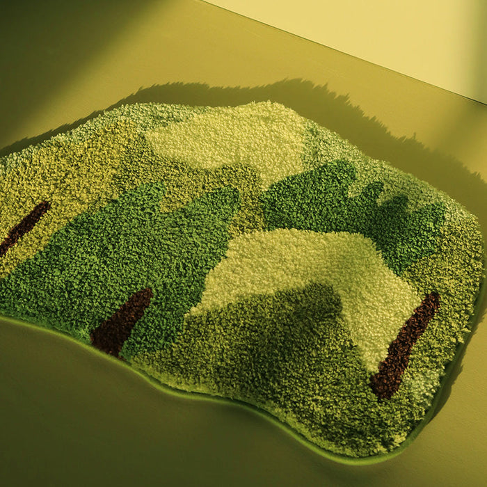 Semicircle Green Moss Leaves Bath Mat