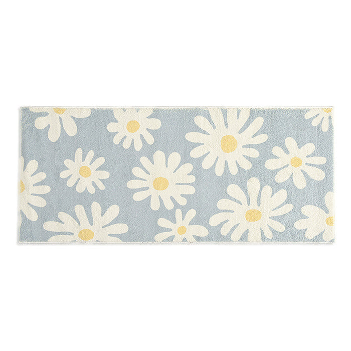 Feblilac White Daisy Green and Blue Ground Bedroom Mat Mom‘s Day Gift