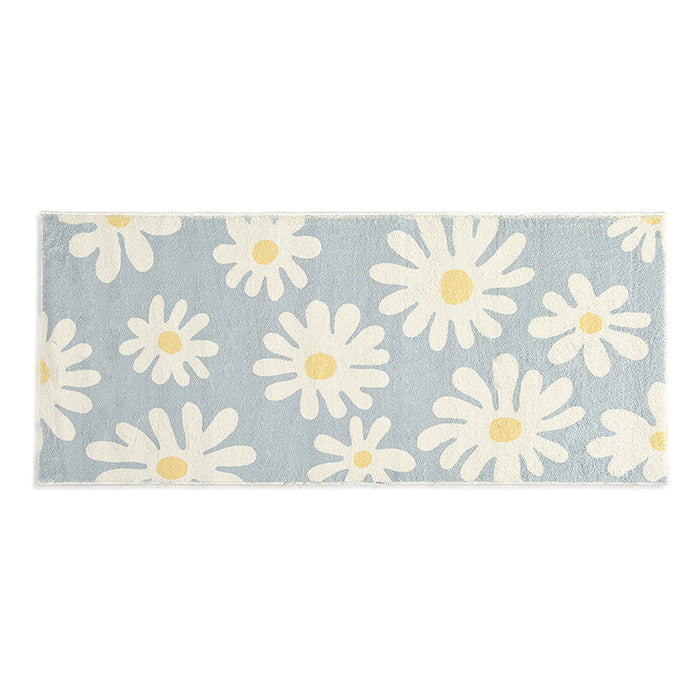 Feblilac White Daisy Green and Blue Ground Bedroom Mat