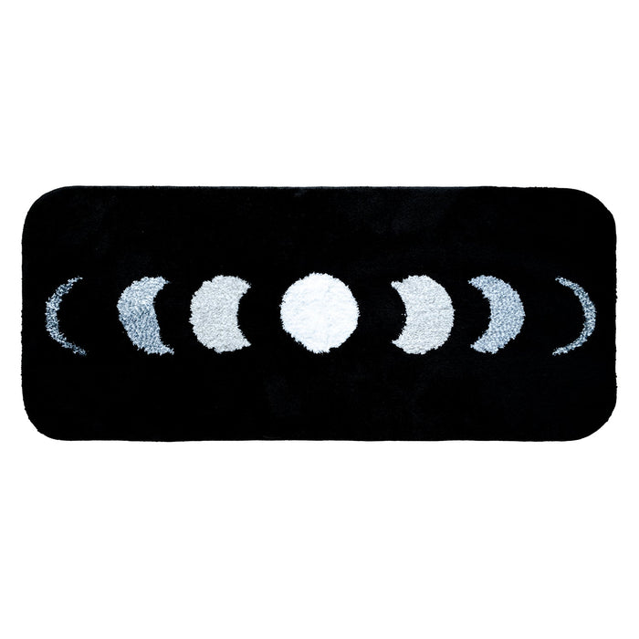 Feblilac Black Bedroom Rug Long Runner, Moon Pattern Rug for Bedside Bathroom, Water Absorbent Non-Slip Area Rug Mat for Home Decor