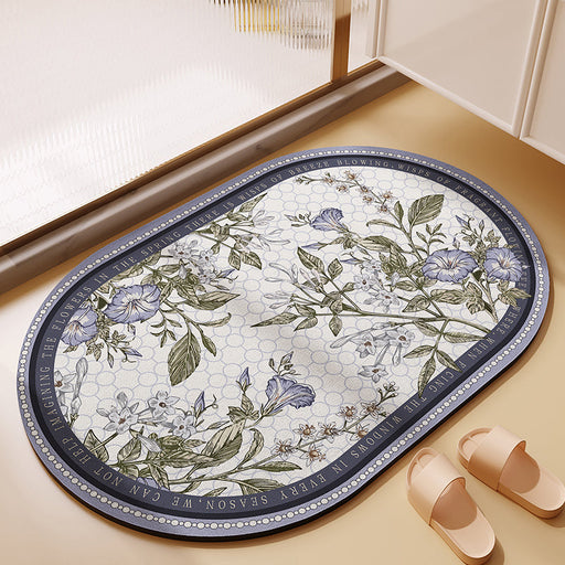 Blue and Green Floral Soft Diatomaceous Earth Bath Mat