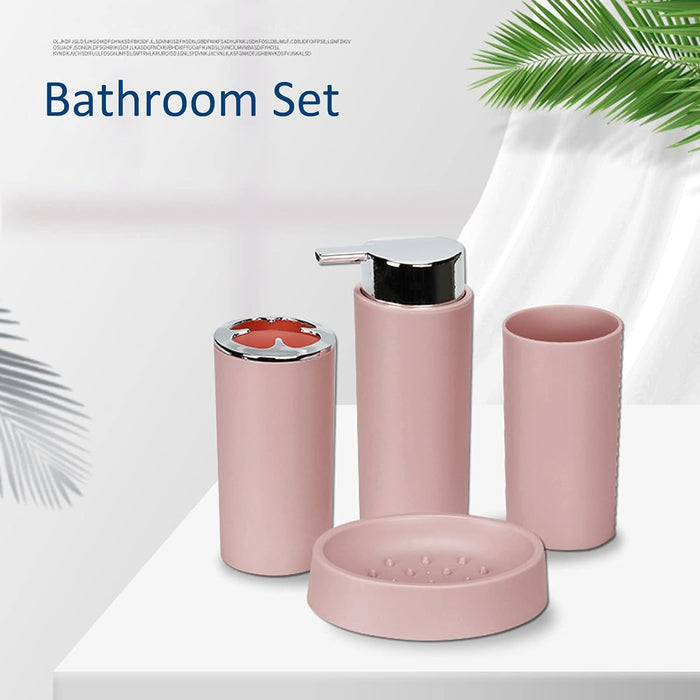 6 Pcs Pink Bathroom Accessories Set - Toothbrush Holder, Toothbrush Cup, Soap Dispenser, Soap Dish, Toilet Brush, Trash Can, Bathroom Decor Sets Accessories (Pink)