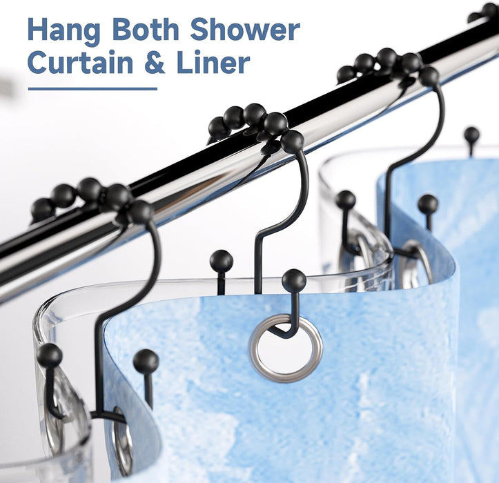 Black Shower Curtain Hooks Rings, Rust-Resistant Metal Double Glide Shower Hooks for Bathroom Shower Rods Curtains, Set of 12 Hooks - Matte Black