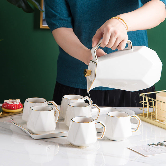 Gold Traced Ceramic Cooling Kettle Tea Set