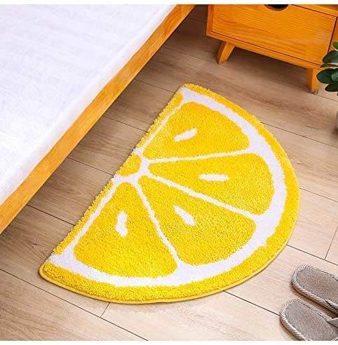 Feblilac Yellow Lemon Bath Mat, Cozy Cute Fruit Round Mat for Bathroom Bedroom