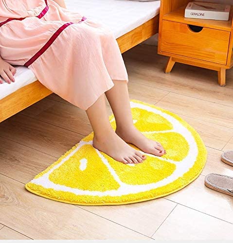 Feblilac Yellow Lemon Bath Mat, Cozy Cute Fruit Round Mat for Bathroom Bedroom