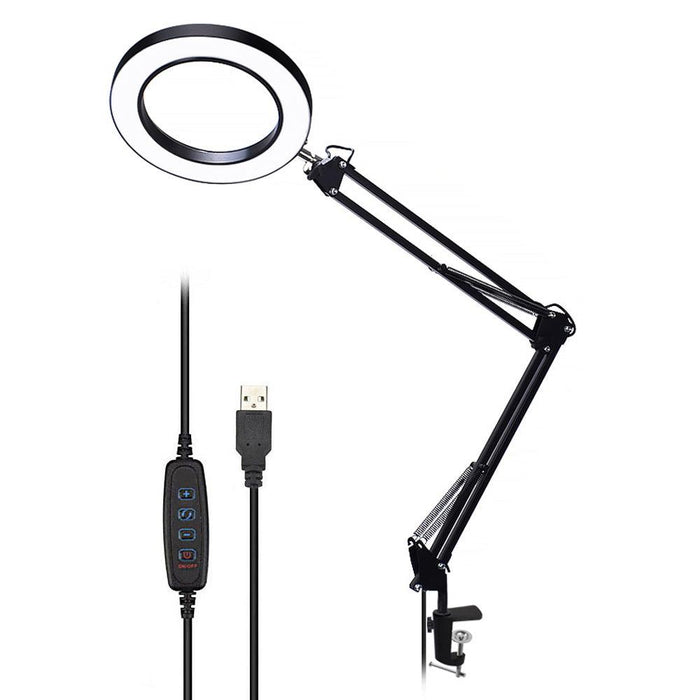 DANIU Lighting LED 5X 740mm Magnifying Glass Desk Lamp with Clamp Hands USB-powered LED Lamp Magnifier with 3 Modes Dimmable