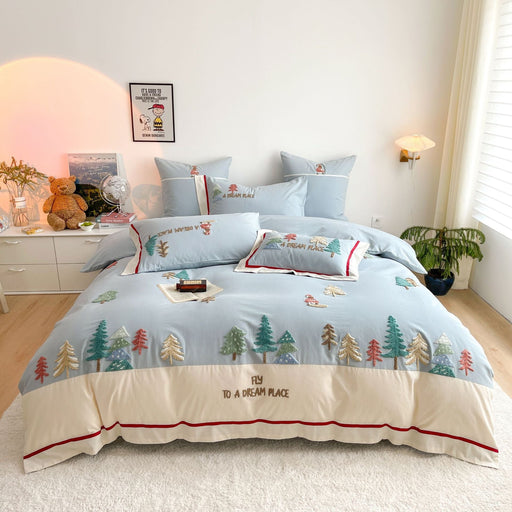 Forest 60 Long-staple Cotton Brushed Four-piece Set All Cotton Pure Towel Embroidery Thickening Bedding