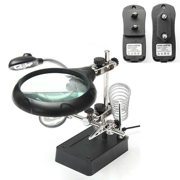 5 LED Light Magnifier Magnifying Glass Helping Hand Soldering Stand with 3 Lens