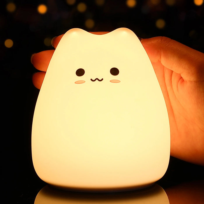 Mini Kawaii Popular Cat Baby Night Lamp 7-Color Pat Touch Color-Changing Eye Protection Bedroom Bedside Nightlight Gift Children