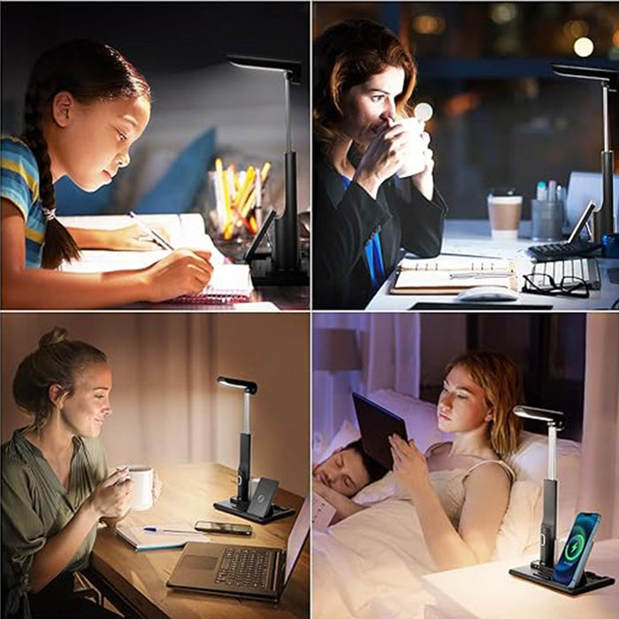 3 In 1 Multifunctional Led Desk Light With 15W Fast Wireless Charger USB Charging Port Desk Lamp For Home Office Desk Lamp For Android Dormitory Study Reading Lamp Adapter Not Included