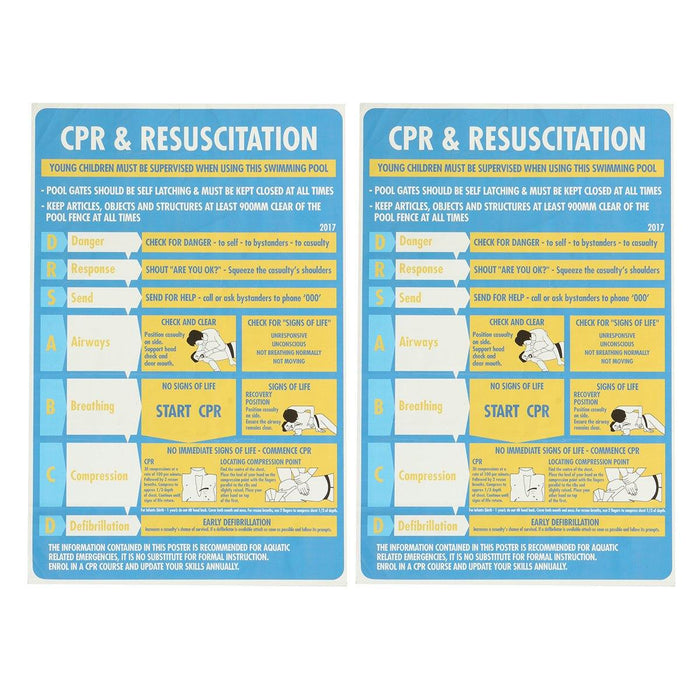 600x400mm Plastic CPR & Resuscitation Chart DRSABC Pool Spa Safety Sign Wall Sticker