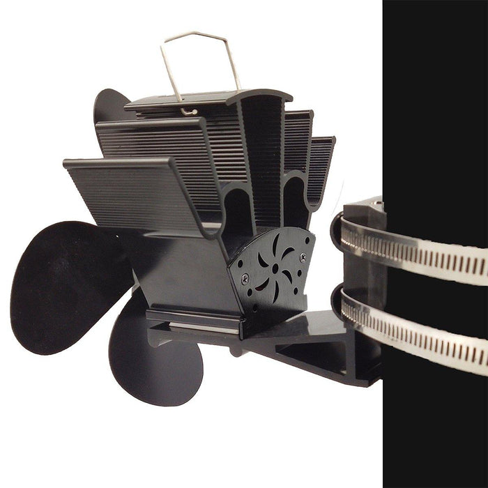 Powered Stove Fan 4 Blade Wood Stove Fans Aluminium Silent Eco-Friendly for Wood Log Burner Fireplace (Black)