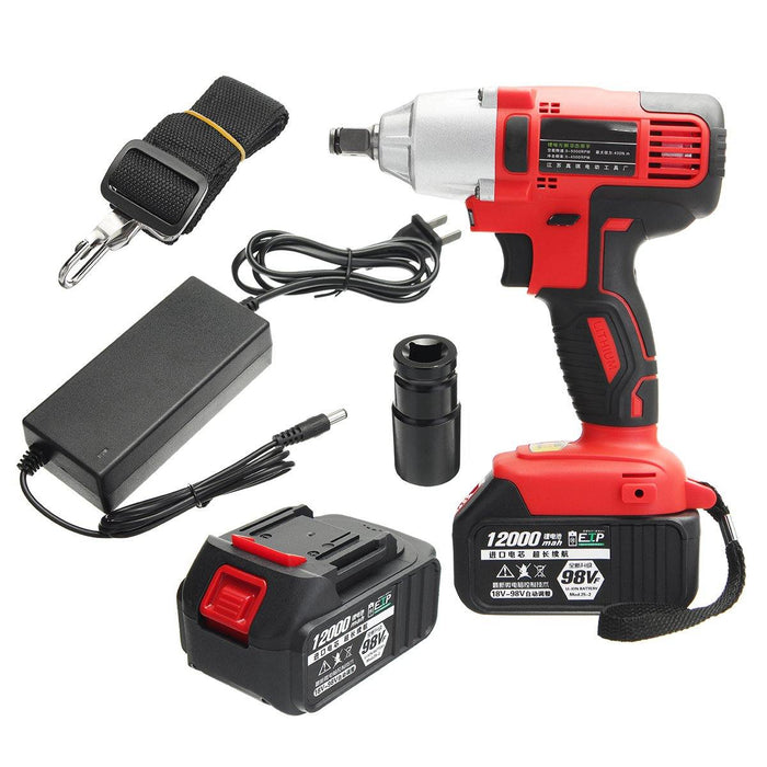 AC 100-240V 12000mah Electric Wrench Lithium-Ion Cordless Impact Wrench 2 Batteries 1 Charger