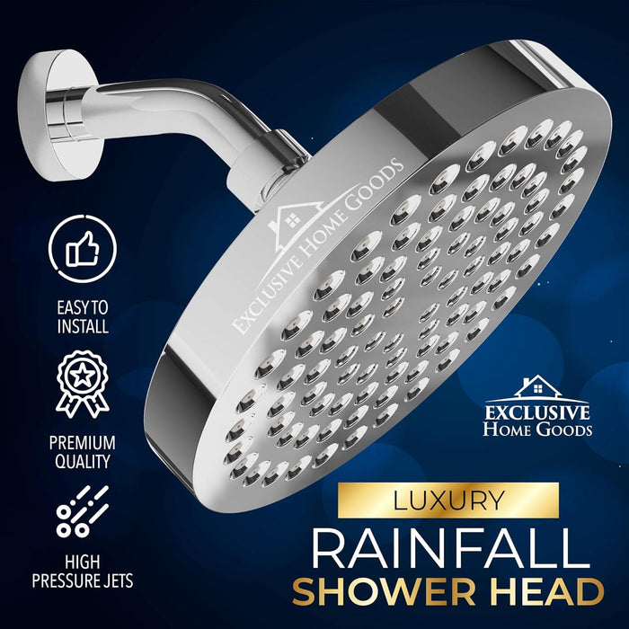 '-Luxury Rainfall Shower Head - High-Pressure Showerhead Jets, Rain Shower Head Ant-Clog Silicone Nozzles (2.5 GPM, 6 Inch Diameter, Deluxe Chrome)