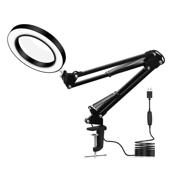 DANIU Lighting LED 5X 740mm Magnifying Glass Desk Lamp with Clamp Hands USB-powered LED Lamp Magnifier with 3 Modes Dimmable