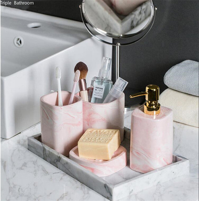 1Pc European Bathroom Wash Set Ceramic Soap Dispenser Perfume Bottle Soap Dish Mouthwash Cup with Tray Home Bathroom Accessories