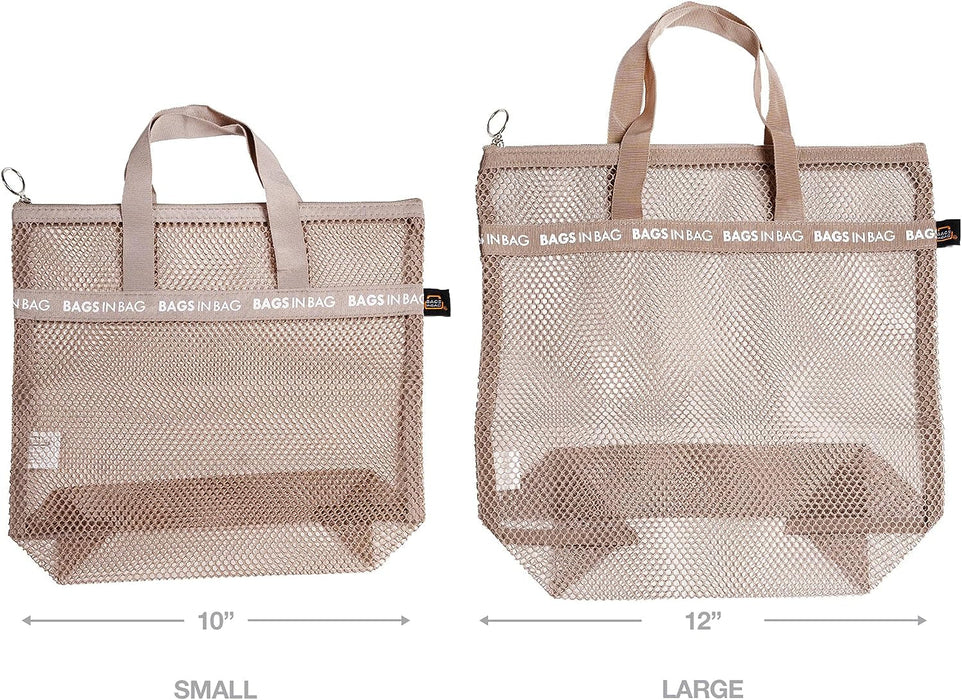 Mesh Travel Shower Caddy Tote Bag for Gym, Swim, Dorms, Bathrooms | 10"X10"X 2.5" | Brown