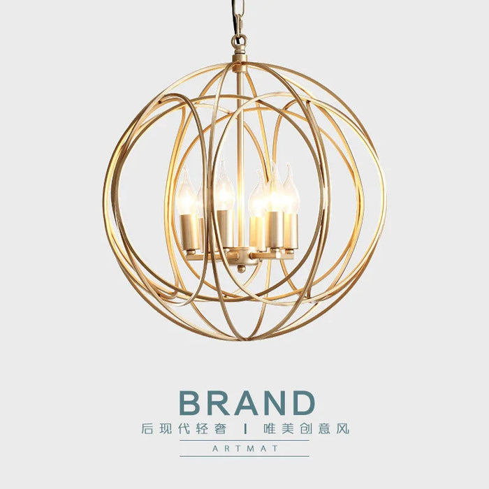 American Spherical Chandelier Restaurant Golden Chandelier Bedroom Nordic Modern Wrought Iron Porch Aisle Light Fixture