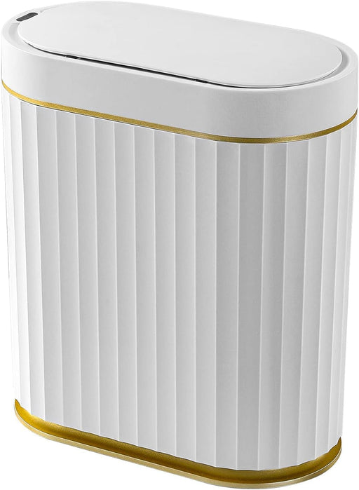 Bathroom Trash Can,3.5 Gallon Touchless Automatic Small Bathroom Garbage Can with Lid, Slim Motion Sensor Plastic Narrow Trash Bin for Bedroom, Office,Rv,White