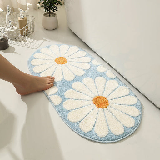 Feblilac Oval Colorful Daisy Tufted Bath Mat