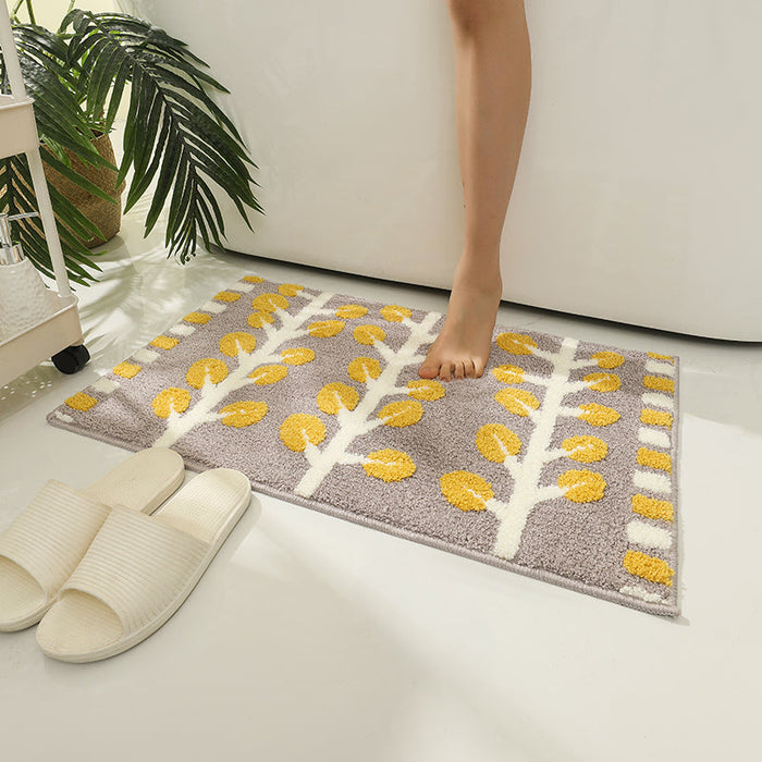 Feblilac Grey and Green Leaves Rows of Trees Bath Mat