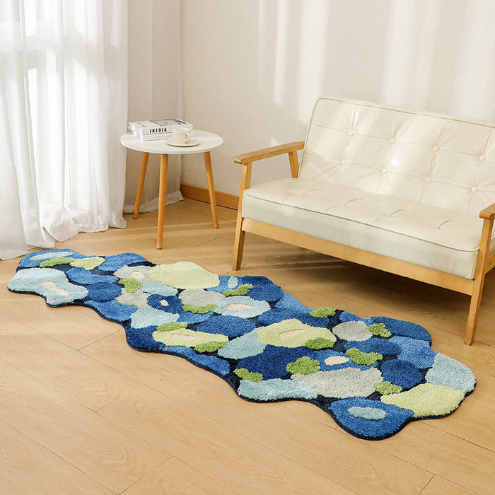 Feblilac Blue Moss Tufted Bedroom Mat