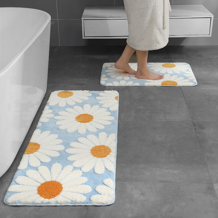 Feblilac Daisy Flower Tufted Bath Mat Set