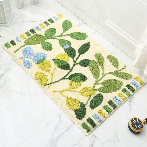 Feblilac Green Yellow and Blue Leaves Bath Mat