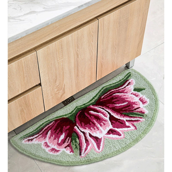 Feblilac Semi-Circular Pink Tulip Tufted Bathmat