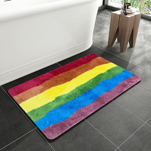 Rainbow Flag Bath Mat, Gay Pride Home Decor, Colorful Mountain Bathroom Rug, 60x90cm or 23x35 inches