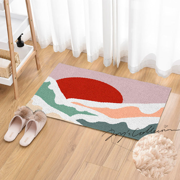 Feblilac Snow Mountain and Red Sun Tufted Bath Mat